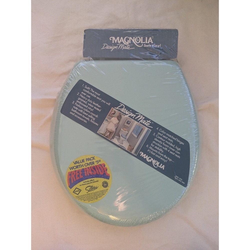 Vintage Magnolia DesignMate Soft Vinyl Toilet Seat Pale Jade Green Round NEW